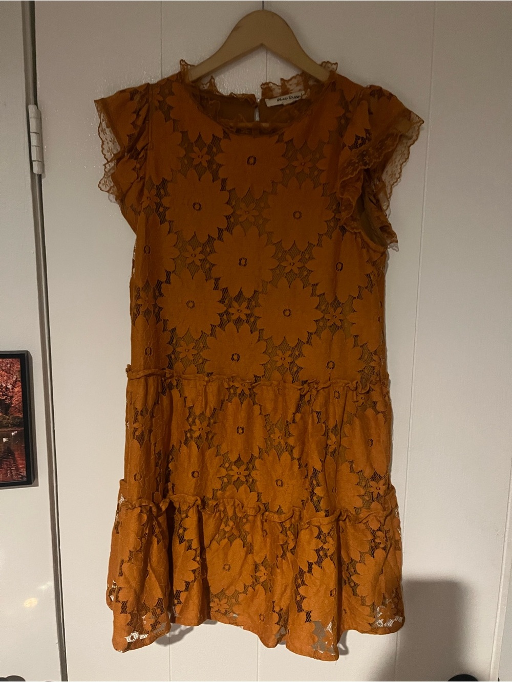 Blue Tassel Orange Floral Lace Mini Dress - size small